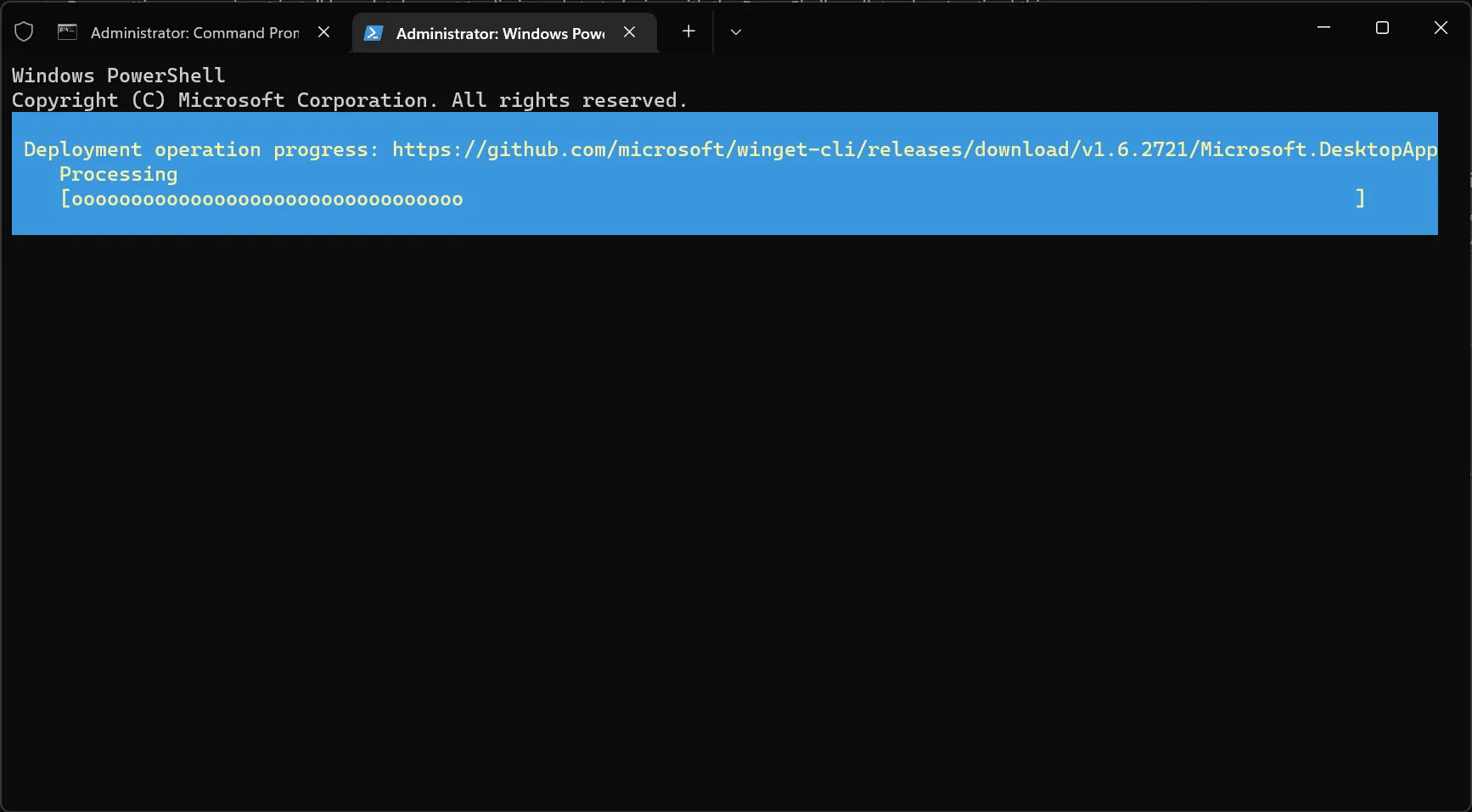 Screenshot of installing winget latest version with PowerShell