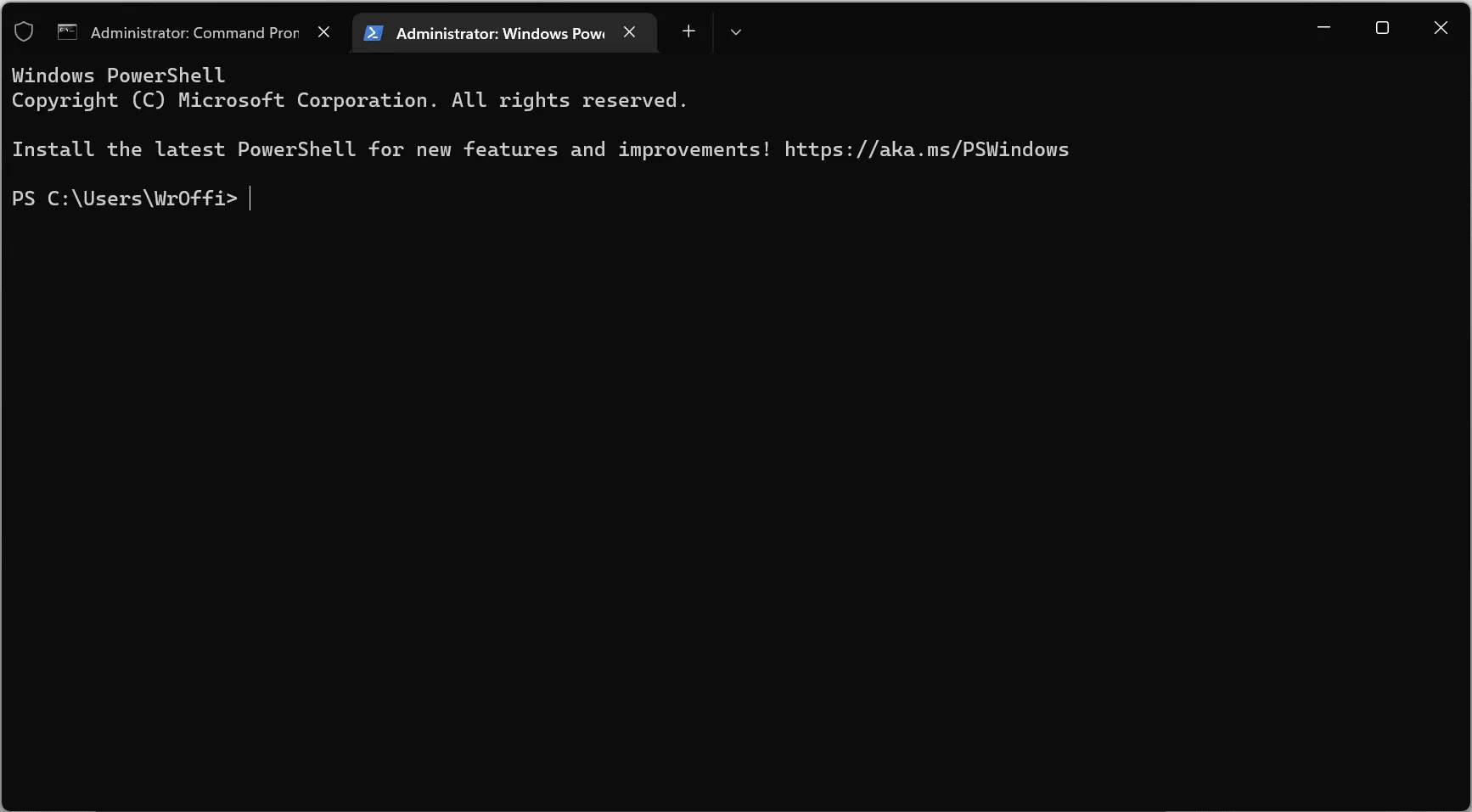 PowerShell screenshot (with Administrator)