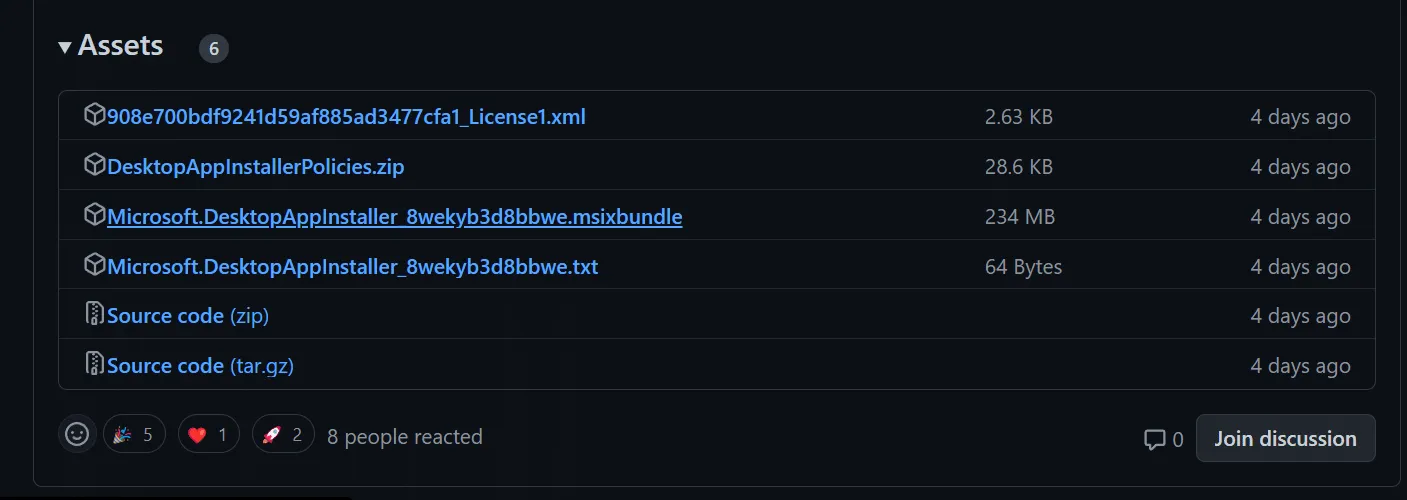 A screenshot from winget-cli GitHub Release Page